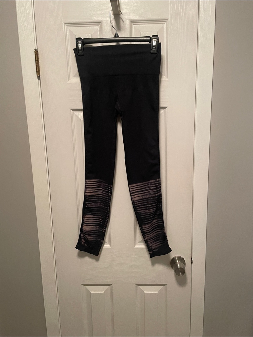 Free People Black High-Waist Leggings with Striped Mesh Panels